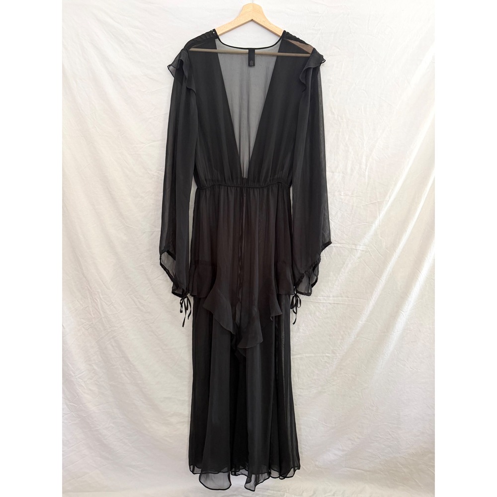 Victoria's Secret Maxi Robe Womens Black Studded Ruffle Sheer Gown M L - Picture 2 of 6